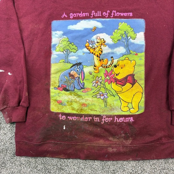 Vintage Winnie The Pooh Sweatshirt Mens Large Red Pooh Bear Eeyore Piglet - Picture 2 of 4